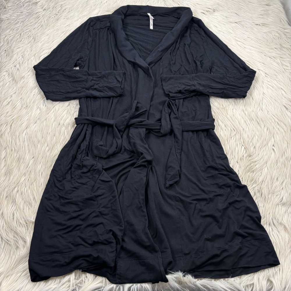 Soma Women's S M Black Cool Nights Jersey Stretch Knit Short Robe Wrap Cozycore